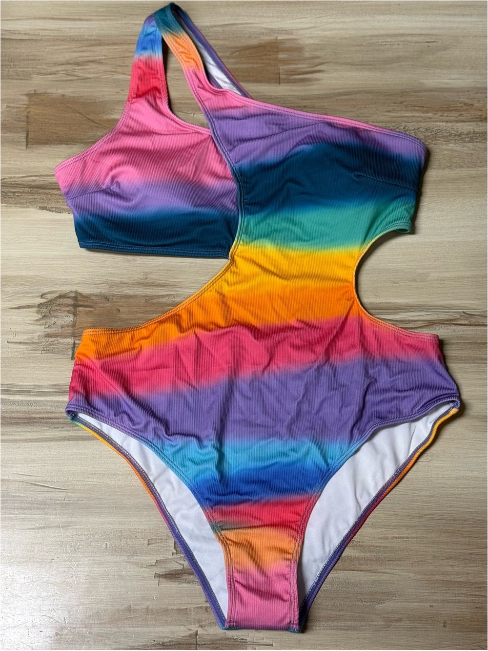 NWOT Shein 1 Piece Cut-Out Swim Suit Rainbow Plus Size 2XL